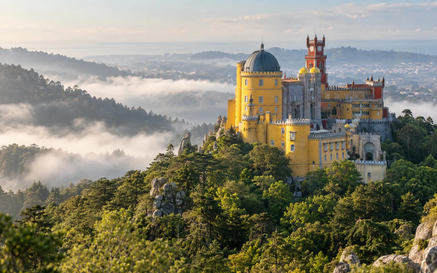 Half Day Sintra: Pena Palace above Sintra's forested mountain