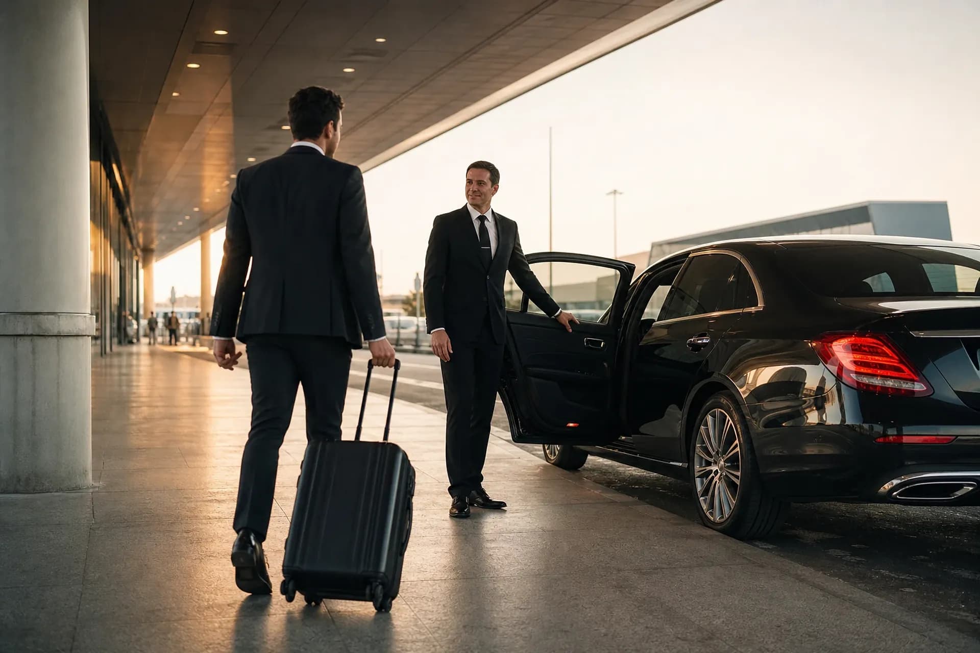 Professional chauffeur welcoming an executive at Lisbon airport