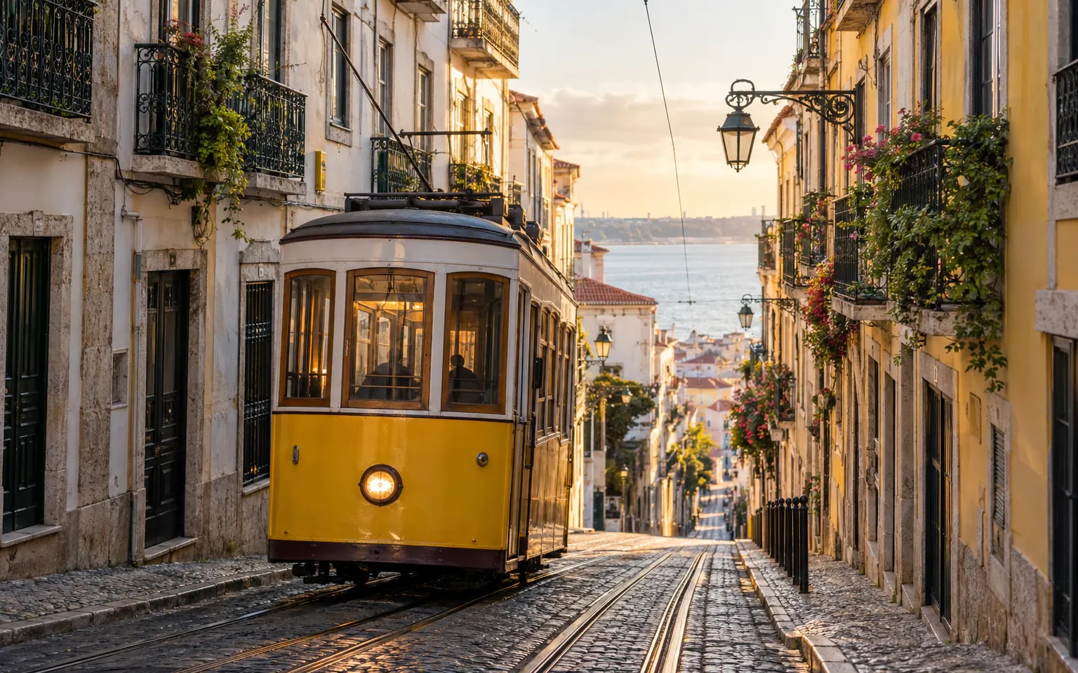 Full Day Lisbon: A traditional tram climbing Lisbon's historic streets